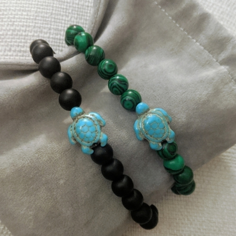 𝅺SALE! New Turquoise Sea Turtle Green Malachite Balance Healing Bracelet